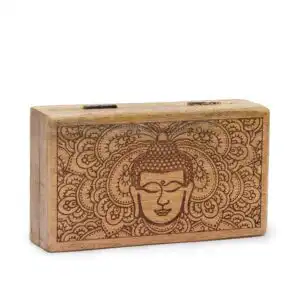 Med Square Box 17x10x4.2cm – Buddha Face Black Engraved | www.artisangoods.co.uk