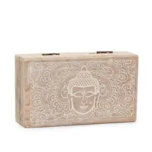 Med Square Box 17x10x4.2cm – Buddha Face Whitewash | www.artisangoods.co.uk