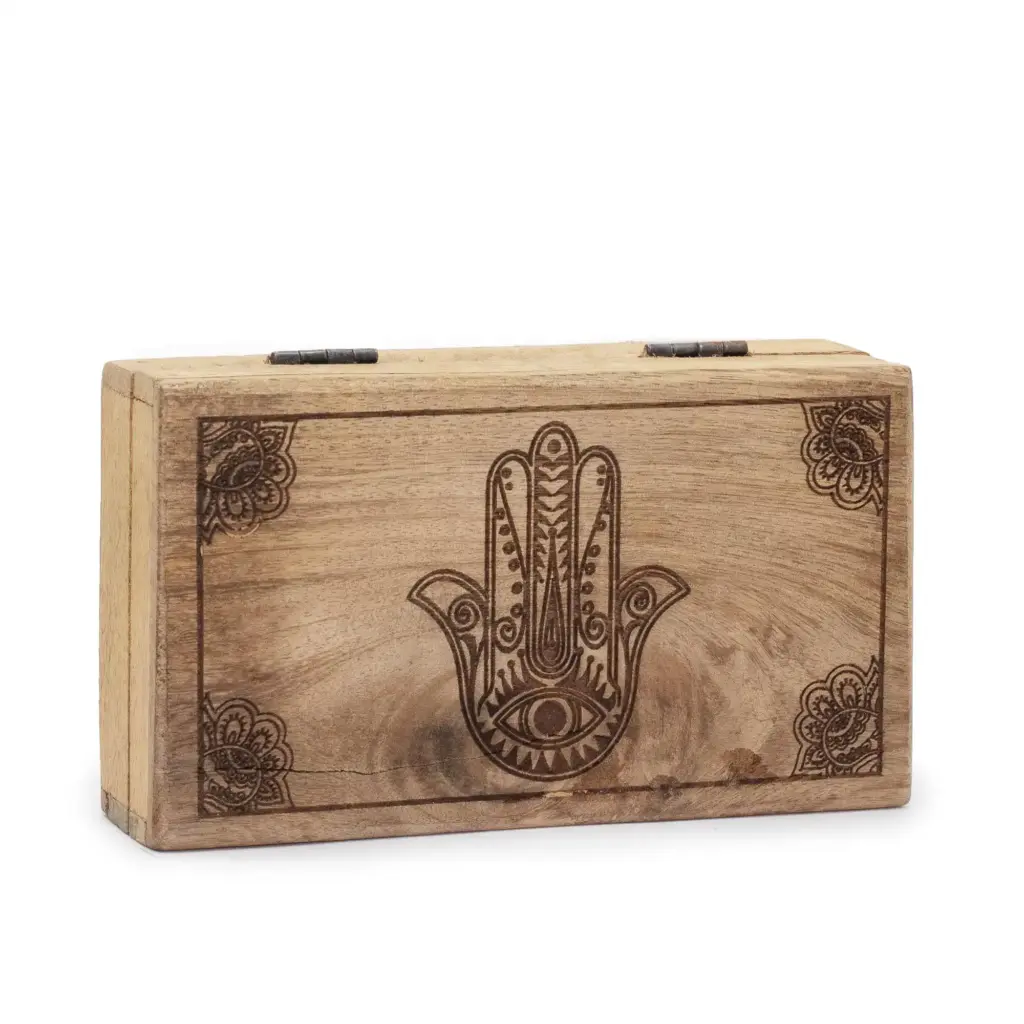 Med Square Box 17x10x4.2cm – Hamsa Black Engraved | www.artisangoods.co.uk