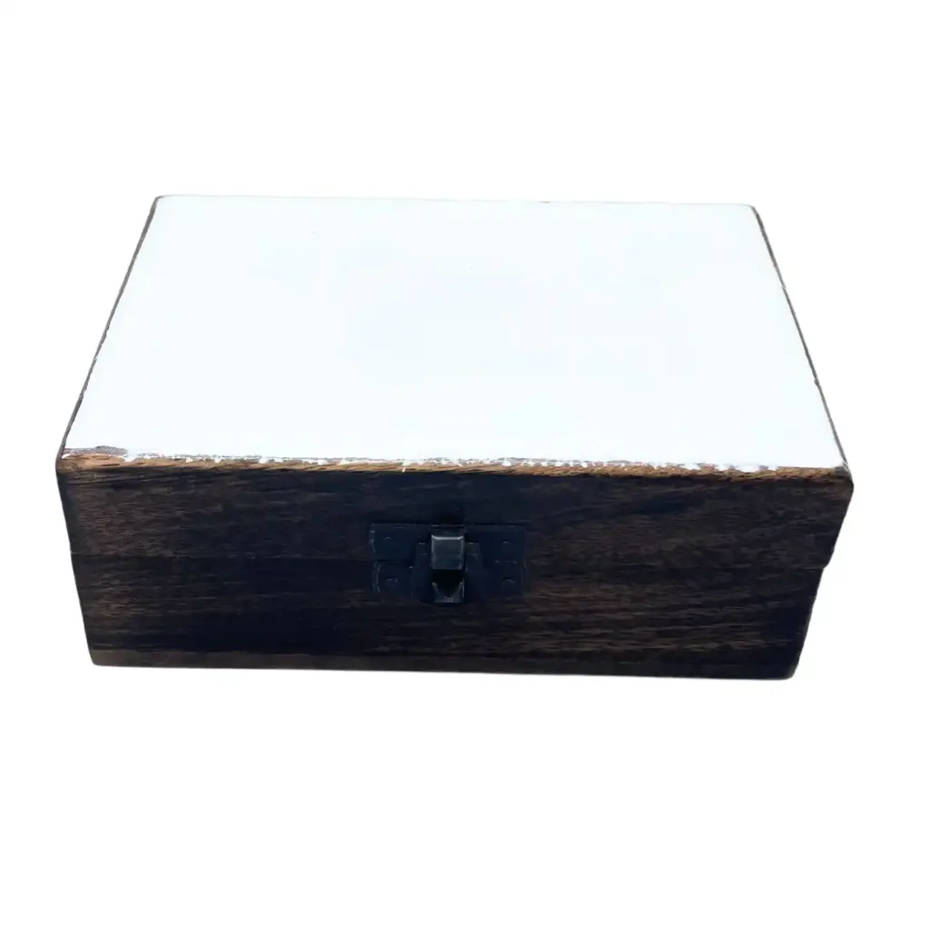 Medium Ceramic Glazed Wood Box – 15x10x6cm – White | www.artisangoods.co.uk