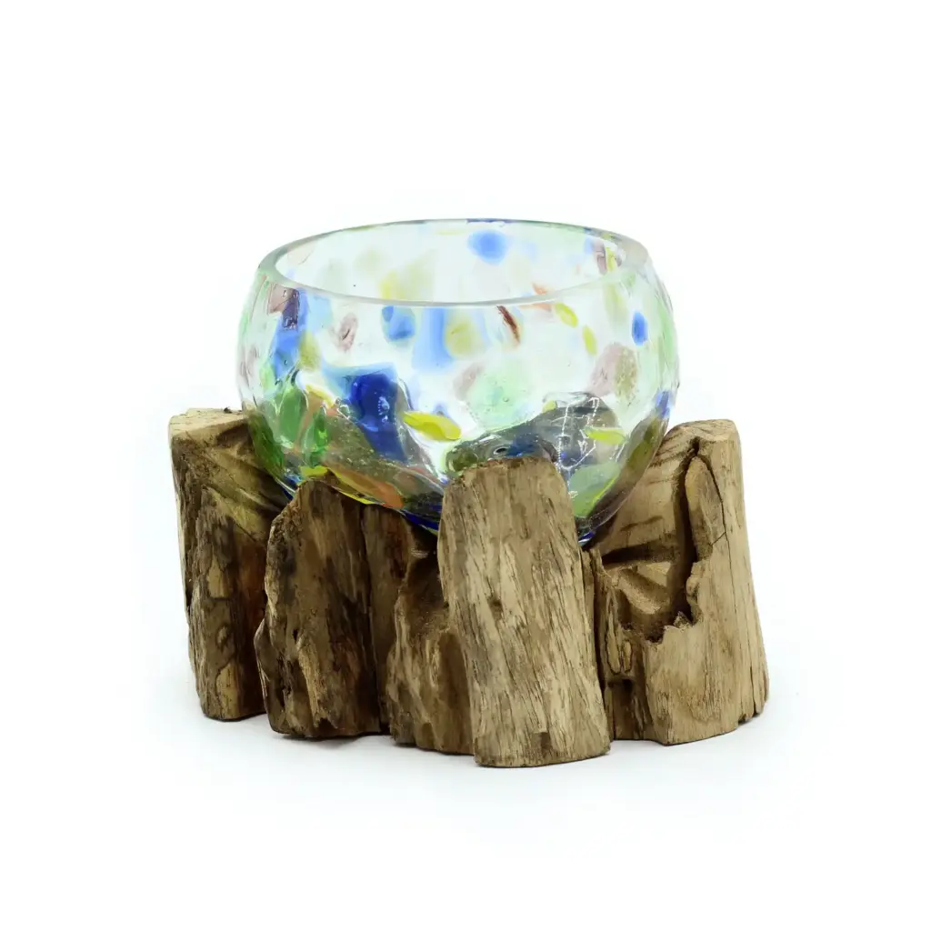 Molten Coloured Glass on Wood – Small Bowl | www.artisangoods.co.uk