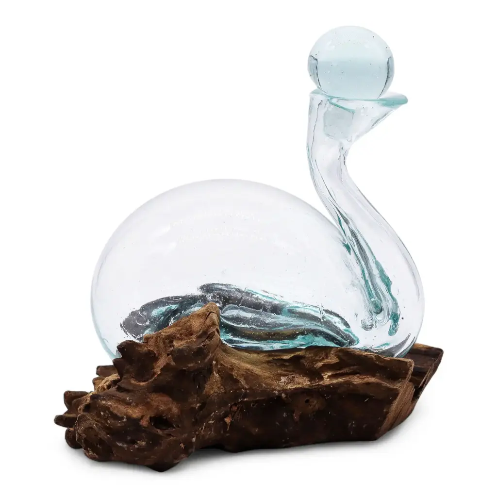 Molten Glass Duck Decanter on Wood with Stopper 19cm | www.artisangoods.co.uk