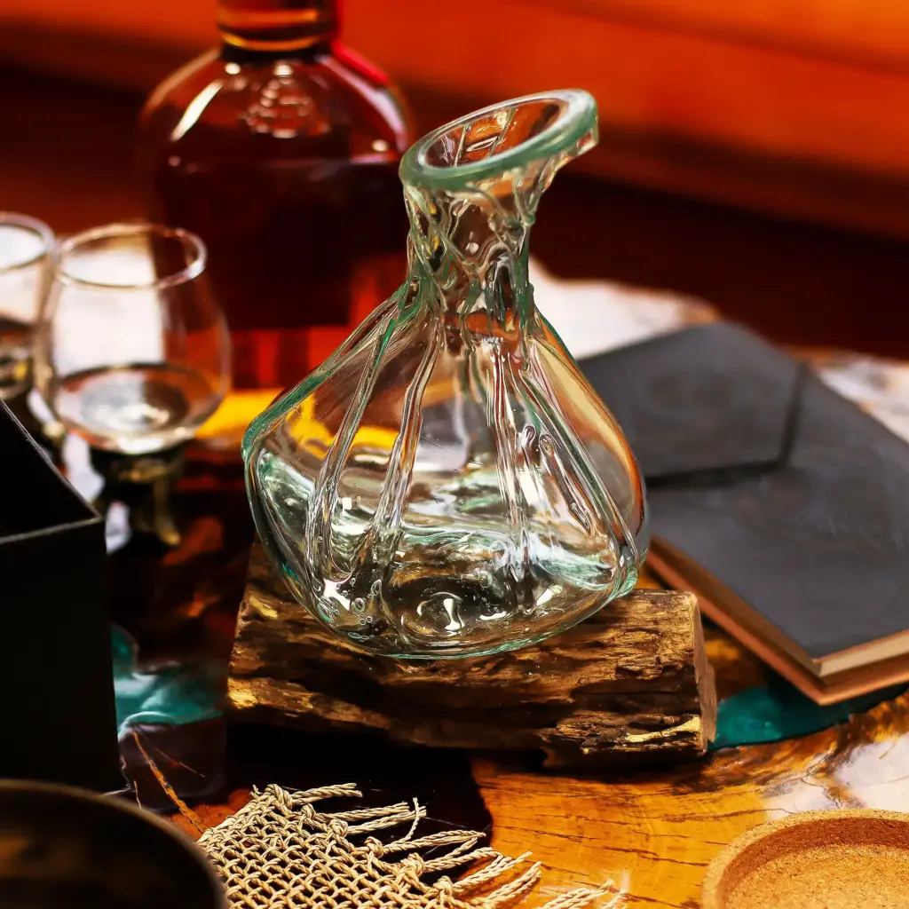 Molten Glass Fancy Mini Decanter on Wood 24cm | www.artisangoods.co.uk 9