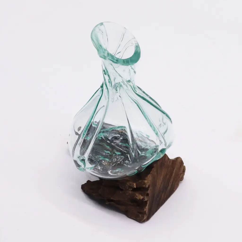 Molten Glass Fancy Mini Decanter on Wood 24cm | www.artisangoods.co.uk 3