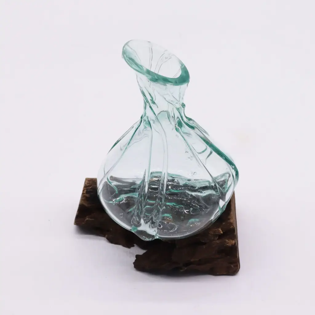 Molten Glass Fancy Mini Decanter on Wood 24cm | www.artisangoods.co.uk 2