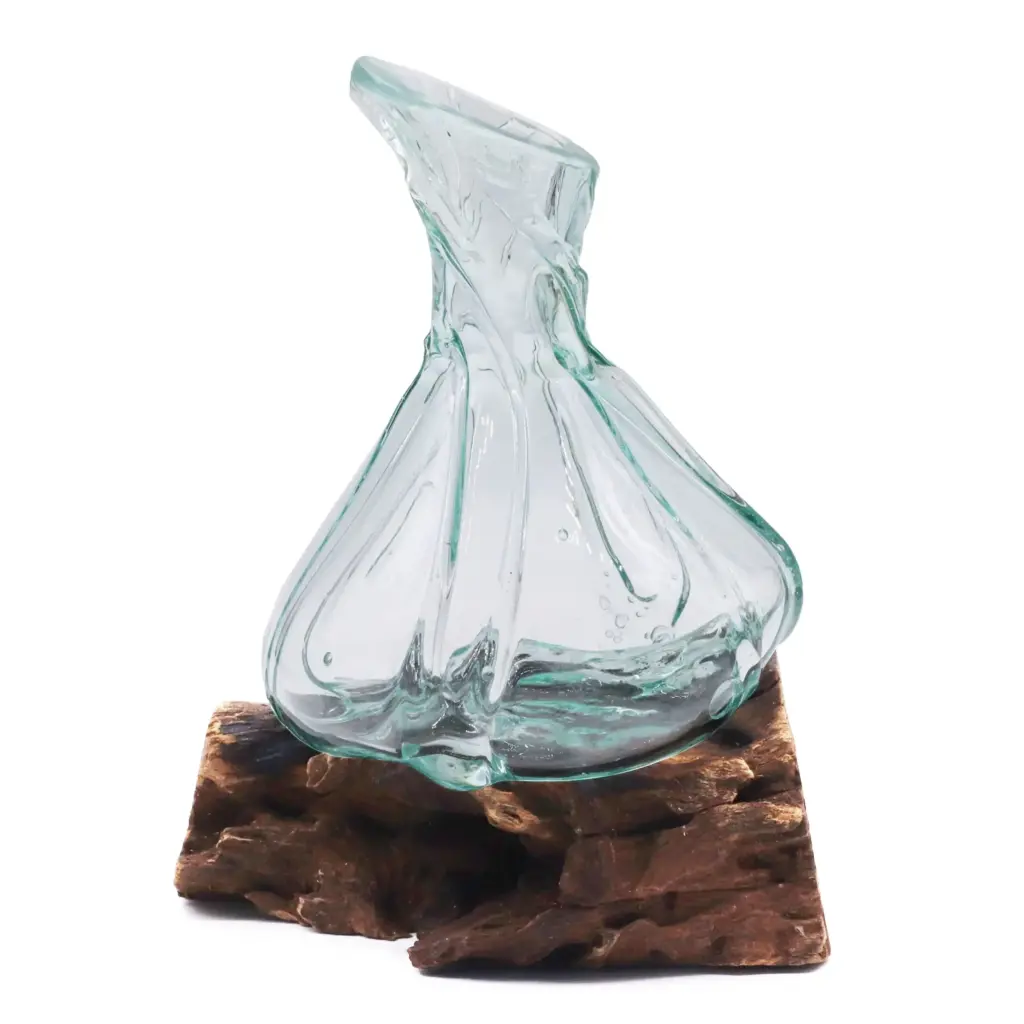 Molten Glass Fancy Mini Decanter on Wood 24cm | www.artisangoods.co.uk