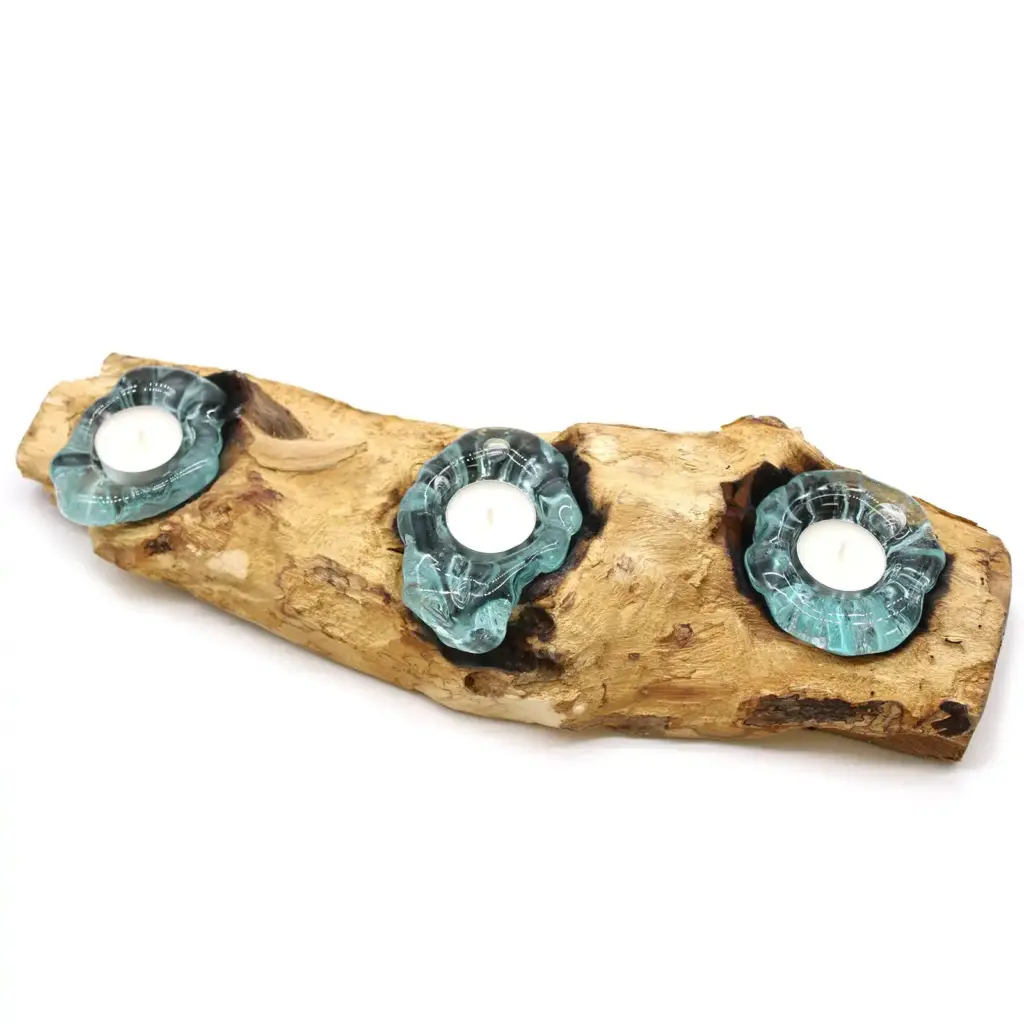 Molton Glass Flat Triple Candle Holder on Wood | www.artisangoods.co.uk 8