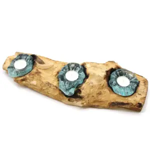 Molton Glass Flat Triple Candle Holder on Wood | www.artisangoods.co.uk 8