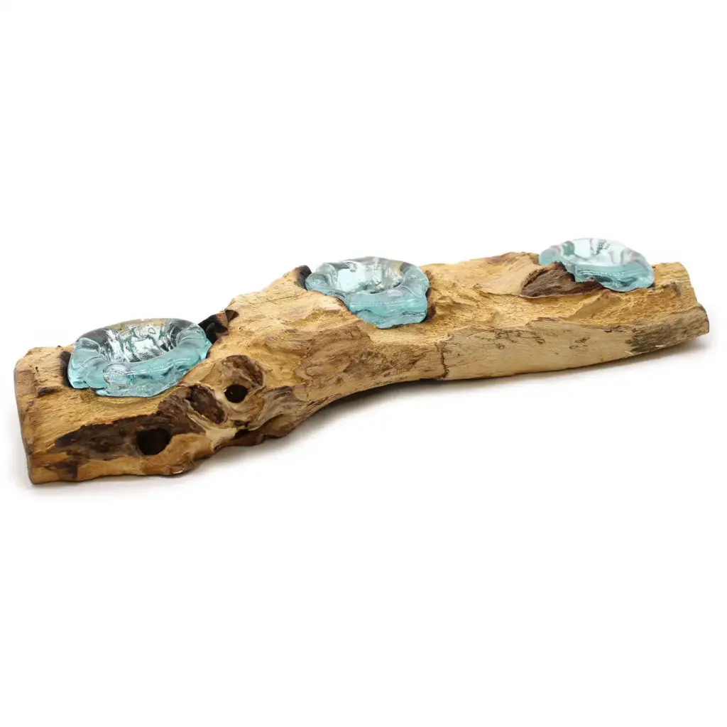 Molton Glass Flat Triple Candle Holder on Wood | www.artisangoods.co.uk 9