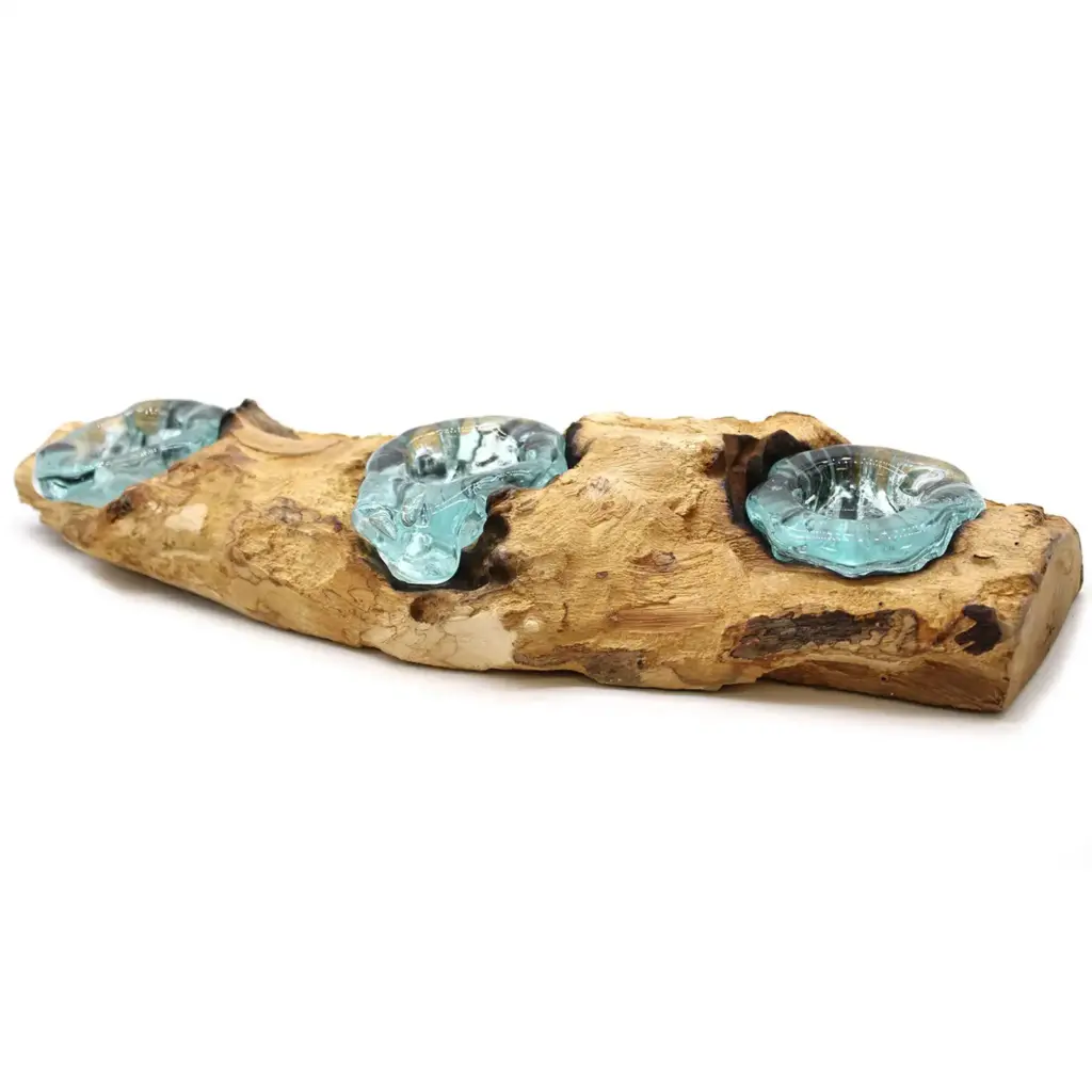 Molton Glass Flat Triple Candle Holder on Wood | www.artisangoods.co.uk 6