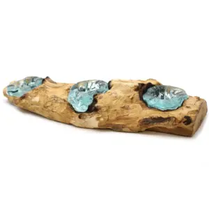 Molton Glass Flat Triple Candle Holder on Wood | www.artisangoods.co.uk 6