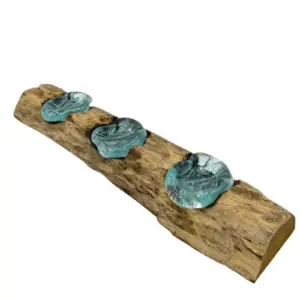 Molton Glass Flat Triple Candle Holder on Wood | www.artisangoods.co.uk 2