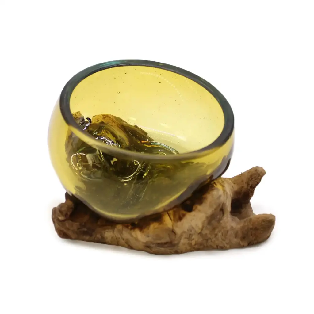 Molton Glass Mini Amber Bowl on Wood | www.artisangoods.co.uk 2
