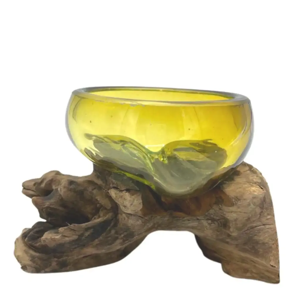 Molton Glass Mini Amber Bowl on Wood | www.artisangoods.co.uk 3