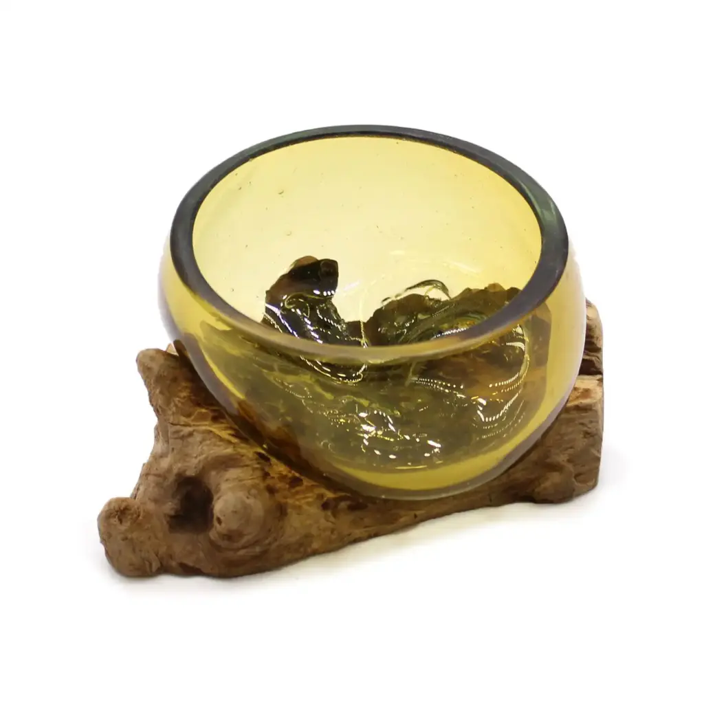 Molton Glass Mini Amber Bowl on Wood | www.artisangoods.co.uk