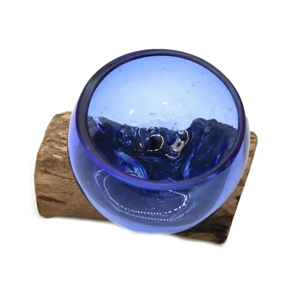 Molton Glass Mini Blue Bowl on Wood | www.artisangoods.co.uk 6