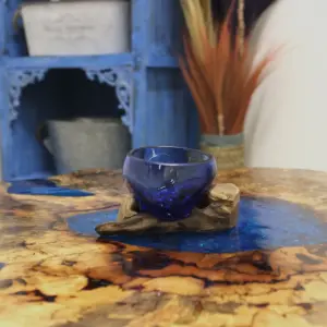 Molton Glass Mini Blue Bowl on Wood | www.artisangoods.co.uk 8