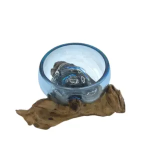 Molton Glass Mini Blue Bowl on Wood | www.artisangoods.co.uk 4
