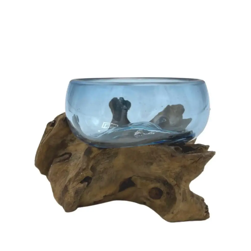 Molton Glass Mini Blue Bowl on Wood | www.artisangoods.co.uk 2
