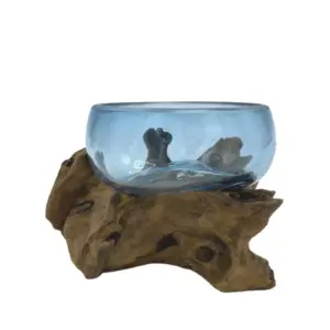 Molton Glass Mini Blue Bowl on Wood | www.artisangoods.co.uk 2