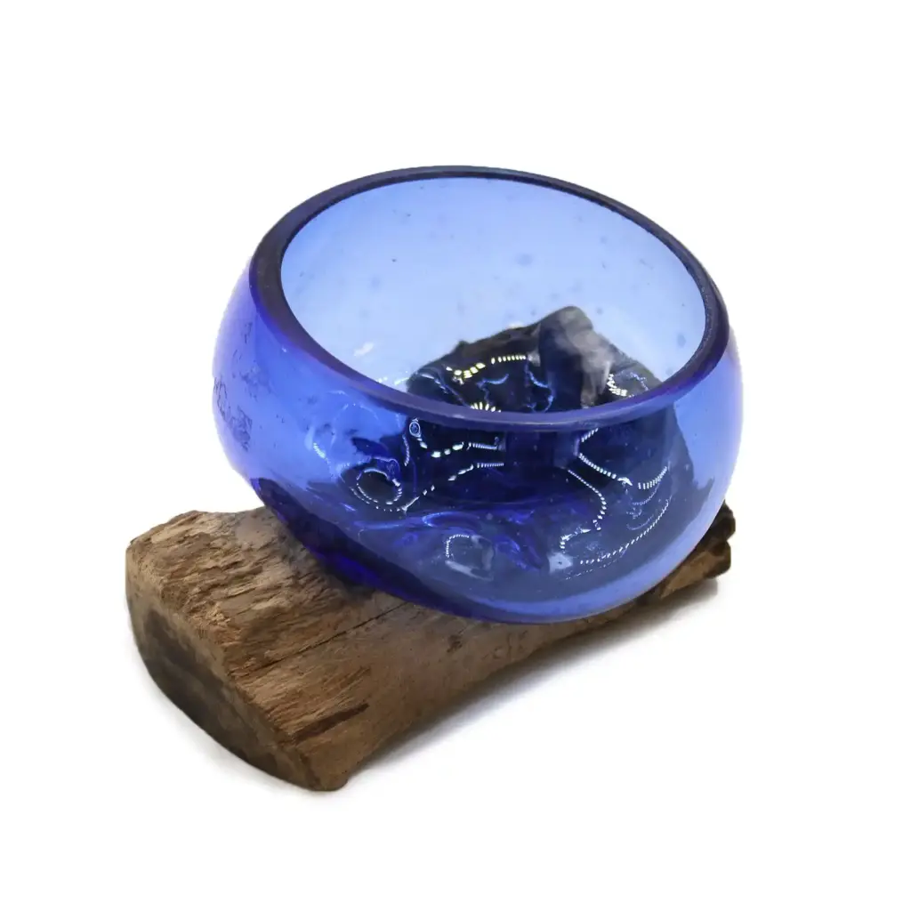 Molton Glass Mini Blue Bowl on Wood | www.artisangoods.co.uk