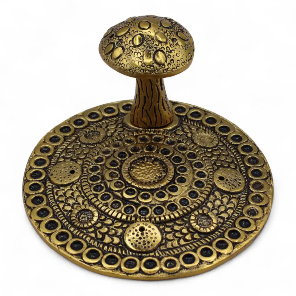 Mushroom Plate  – Brass Effect – Incense Holder | www.artisangoods.co.uk