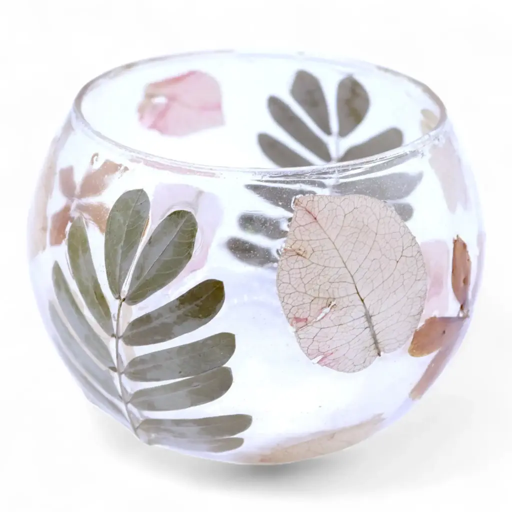 Natural Floral Glass – Bowl Candle Holder – Primavera  – (8x10cm) | www.artisangoods.co.uk