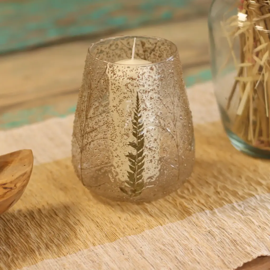 Natural Floral Glass – Large Bowl Candle Holder – Pino – (15x12cm) | www.artisangoods.co.uk 3