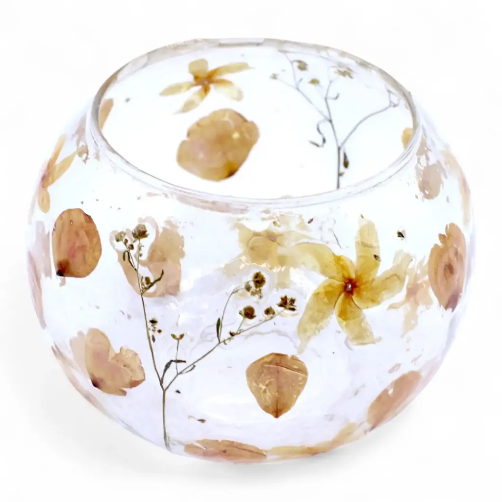 Natural Floral Glass – Large Bowl Candle Holder – Rosa – (12x13cm) | www.artisangoods.co.uk