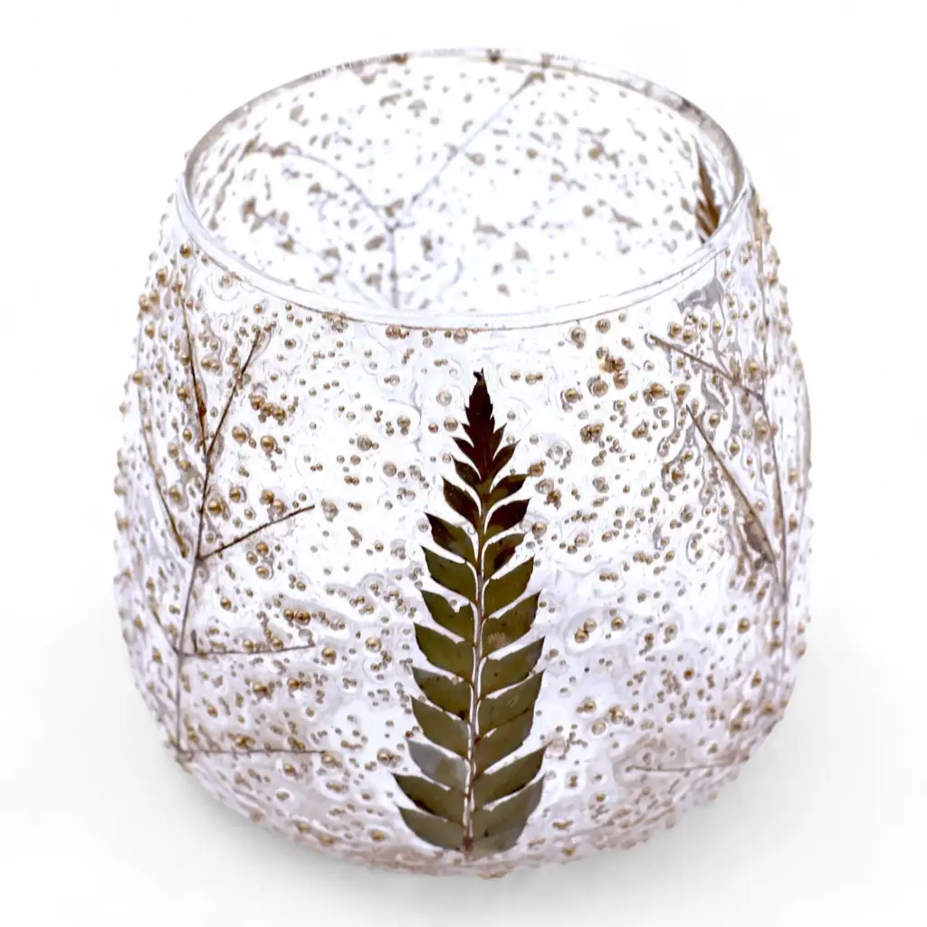 Natural Floral Glass – Straight Candle Holder –  Pino – (10x9cm) | www.artisangoods.co.uk