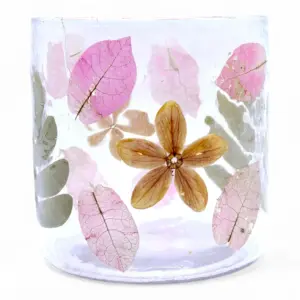 Natural Floral Glass – Straight Candle Holder – Primavera –  (8x8cm) | www.artisangoods.co.uk 2