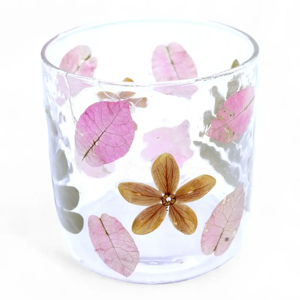 Natural Floral Glass – Straight Candle Holder – Primavera –  (8x8cm) | www.artisangoods.co.uk