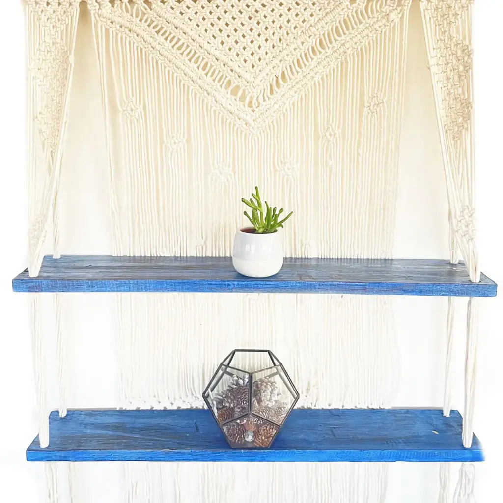 Natural Macrame Hanging Shelves – Blue | www.artisangoods.co.uk 5