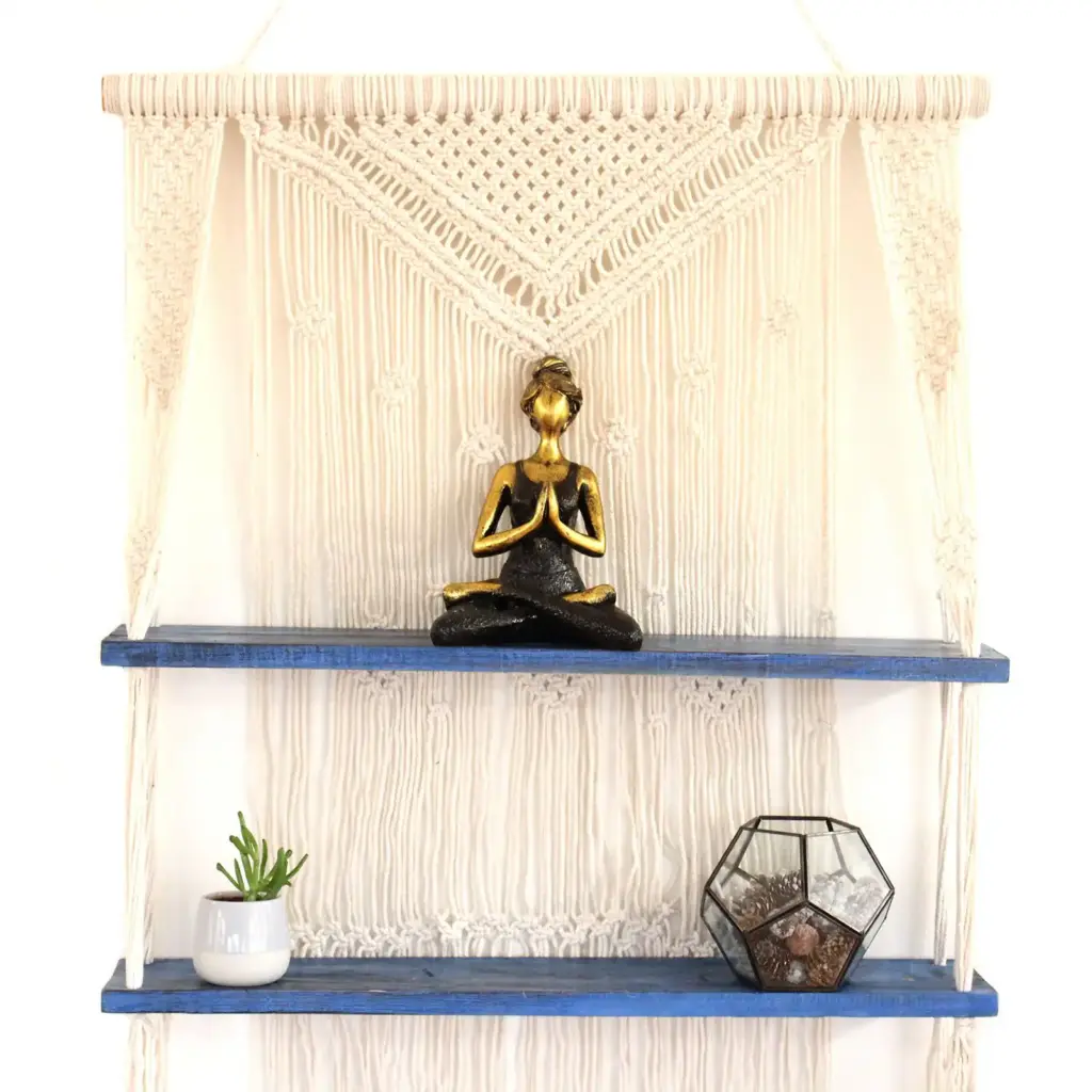 Natural Macrame Hanging Shelves – Blue | www.artisangoods.co.uk