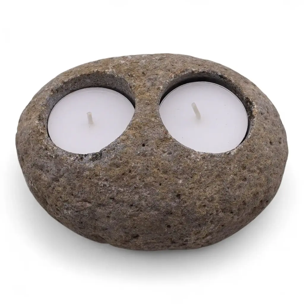 Natural Riverstone Candle Holder – Double Nightlight | www.artisangoods.co.uk