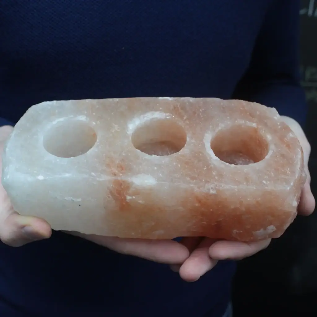 Natural Salt Candle Holder – 3 holes | www.artisangoods.co.uk 2