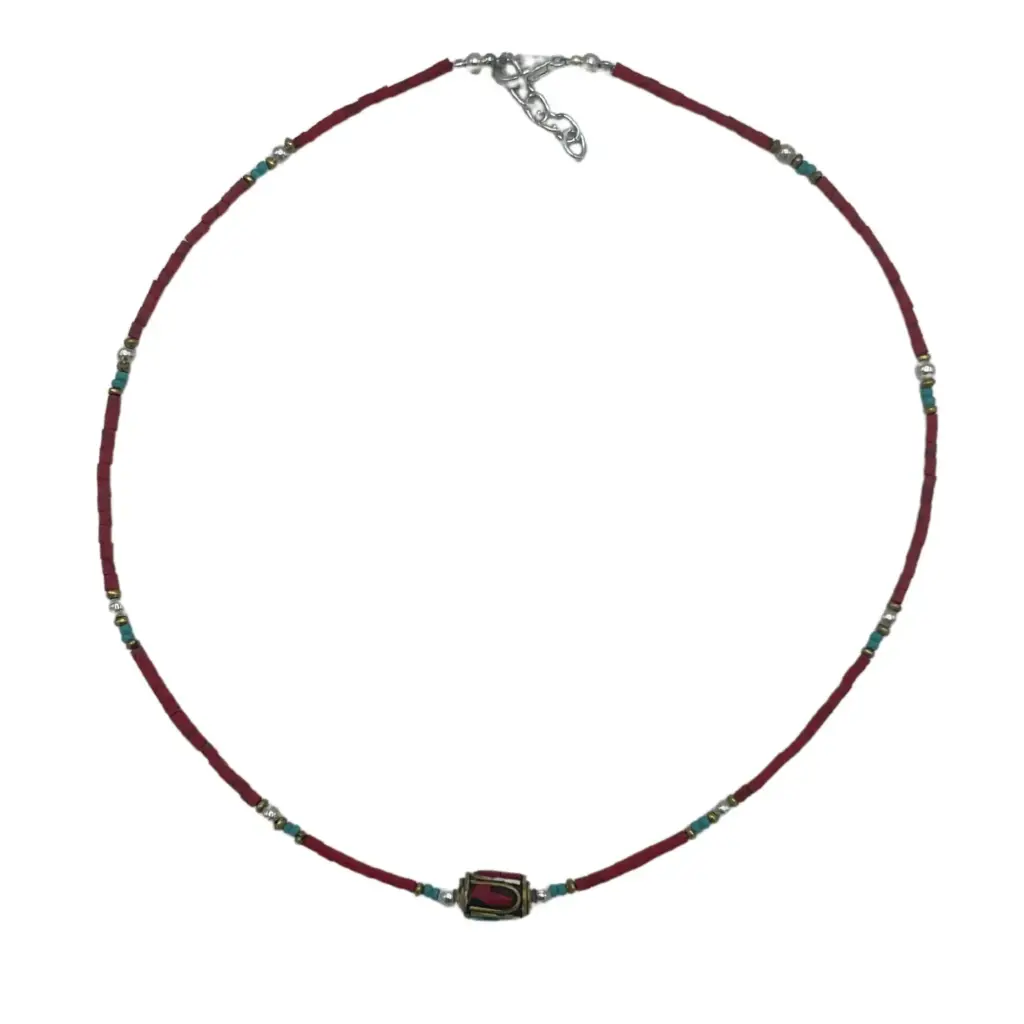 Nepalese Extra Fine Gem Necklace – Coral Tribal Bead | www.artisangoods.co.uk