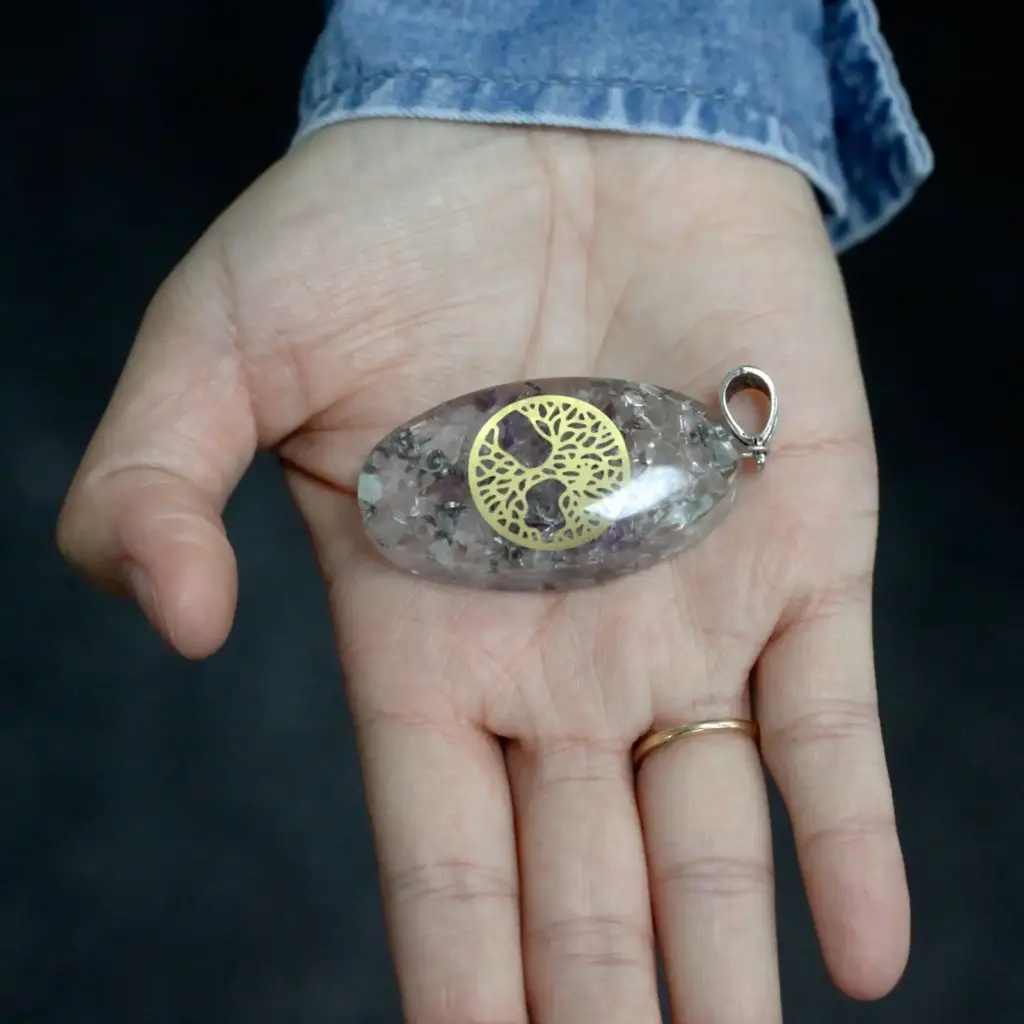 Orgonite Power Pendant – 7 Stone Chakra Oval with Tree | www.artisangoods.co.uk 4