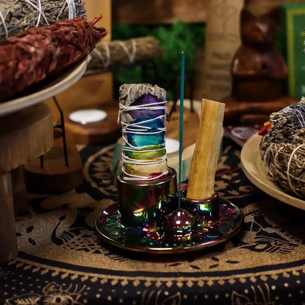 Palo Santo Stick & Smudge Holder – Mandala – Metalic Rainbow | www.artisangoods.co.uk 4