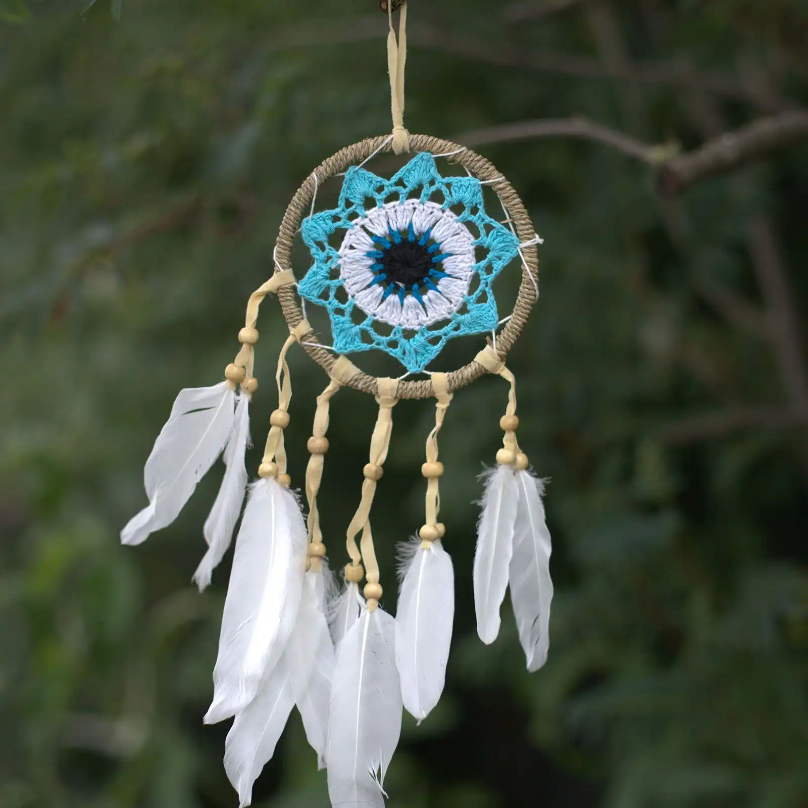 Pastel Blue Macramé Dream Catcher 12cm (asst colours) | www.artisangoods.co.uk 2 Pastel Blue Macramé Dream Catcher 12cm (asst colours) | www.artisangoods.co.uk 1