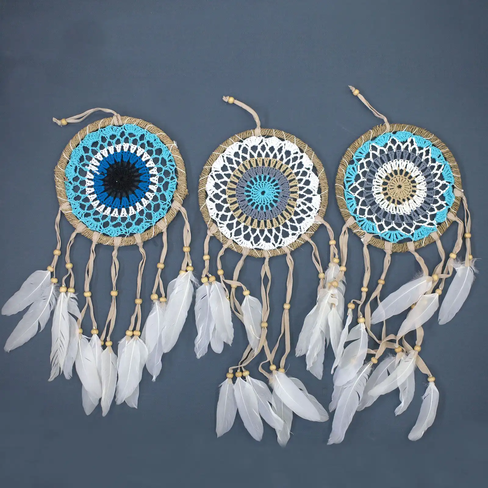 Pastel Blue Macramé Dream Catcher 16cm (asst colours) | www.artisangoods.co.uk 2 Pastel Blue Macramé Dream Catcher 16cm (asst colours) | www.artisangoods.co.uk 1