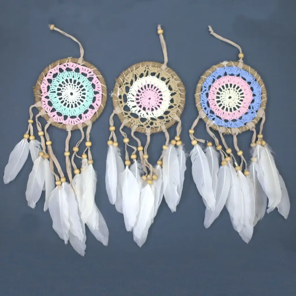 Pastel Pink Macramé Dream Catcher 12cm (asst colours) | www.artisangoods.co.uk 4