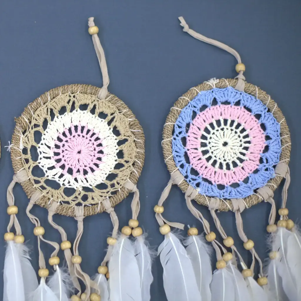 Pastel Pink Macramé Dream Catcher 12cm (asst colours) | www.artisangoods.co.uk 3