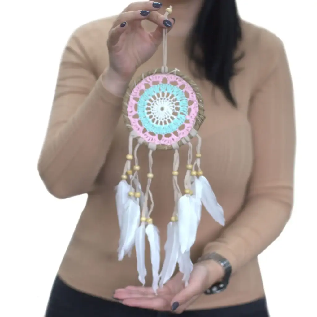 Pastel Pink Macramé Dream Catcher 12cm (asst colours) | www.artisangoods.co.uk 2