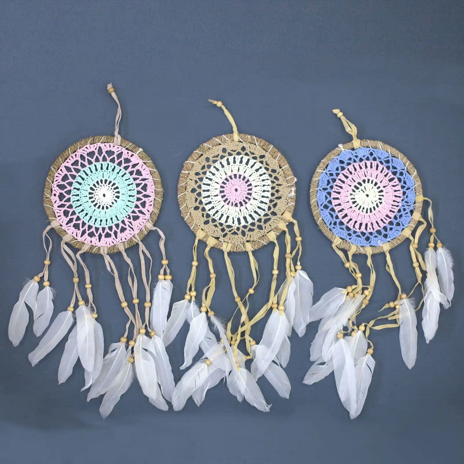 Pastel Pink Macramé Dream Catcher 16cm (asst colours) | www.artisangoods.co.uk 3 Pastel Pink Macramé Dream Catcher 16cm (asst colours) | www.artisangoods.co.uk 2