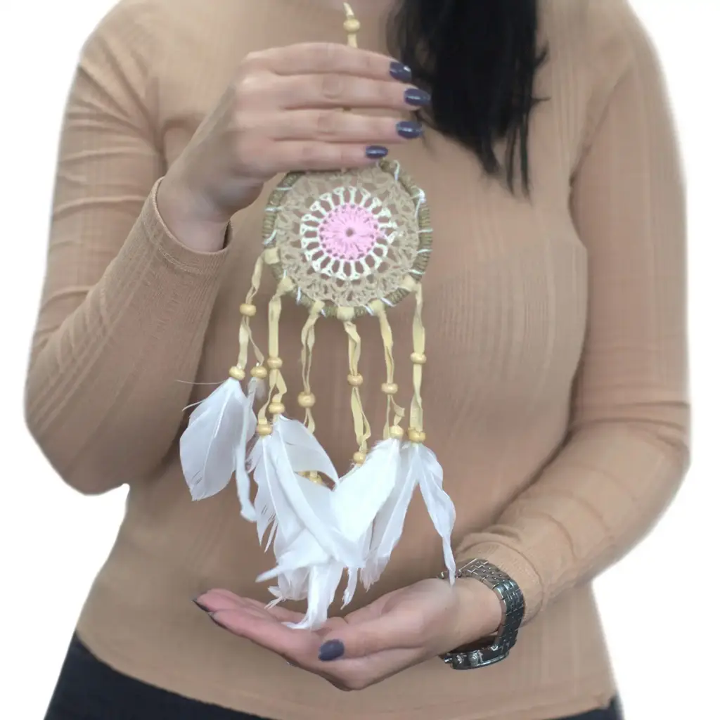 Pastel Pink Macramé Dream Catcher 9cm (asst colours) | www.artisangoods.co.uk 2 Pastel Pink Macramé Dream Catcher 9cm (asst colours) | www.artisangoods.co.uk 2
