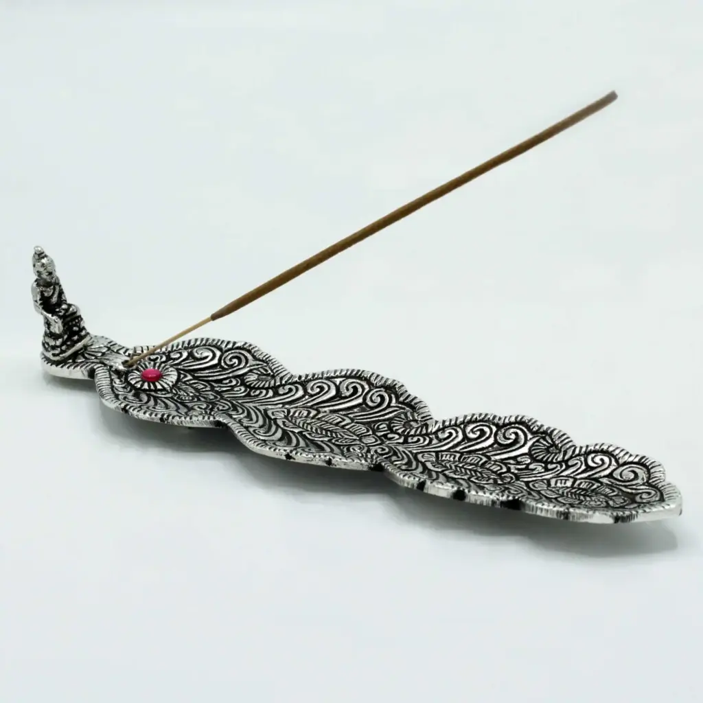 Polished Aluminium Buddha Long Incense Holder 20cm | www.artisangoods.co.uk 2