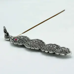 Polished Aluminium Buddha Long Incense Holder 20cm | www.artisangoods.co.uk 2