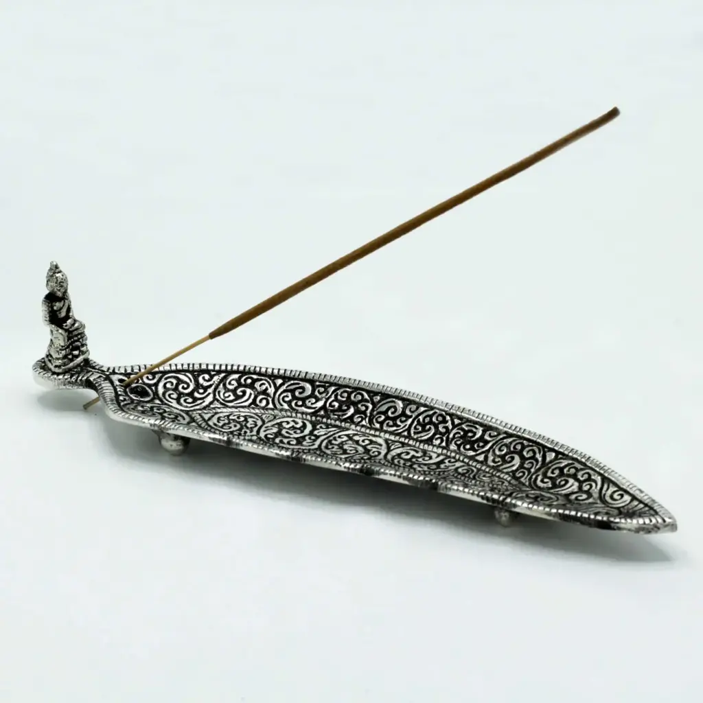 Polished Aluminium Buddha Long Shaped Incense Holder 23cm | www.artisangoods.co.uk 2