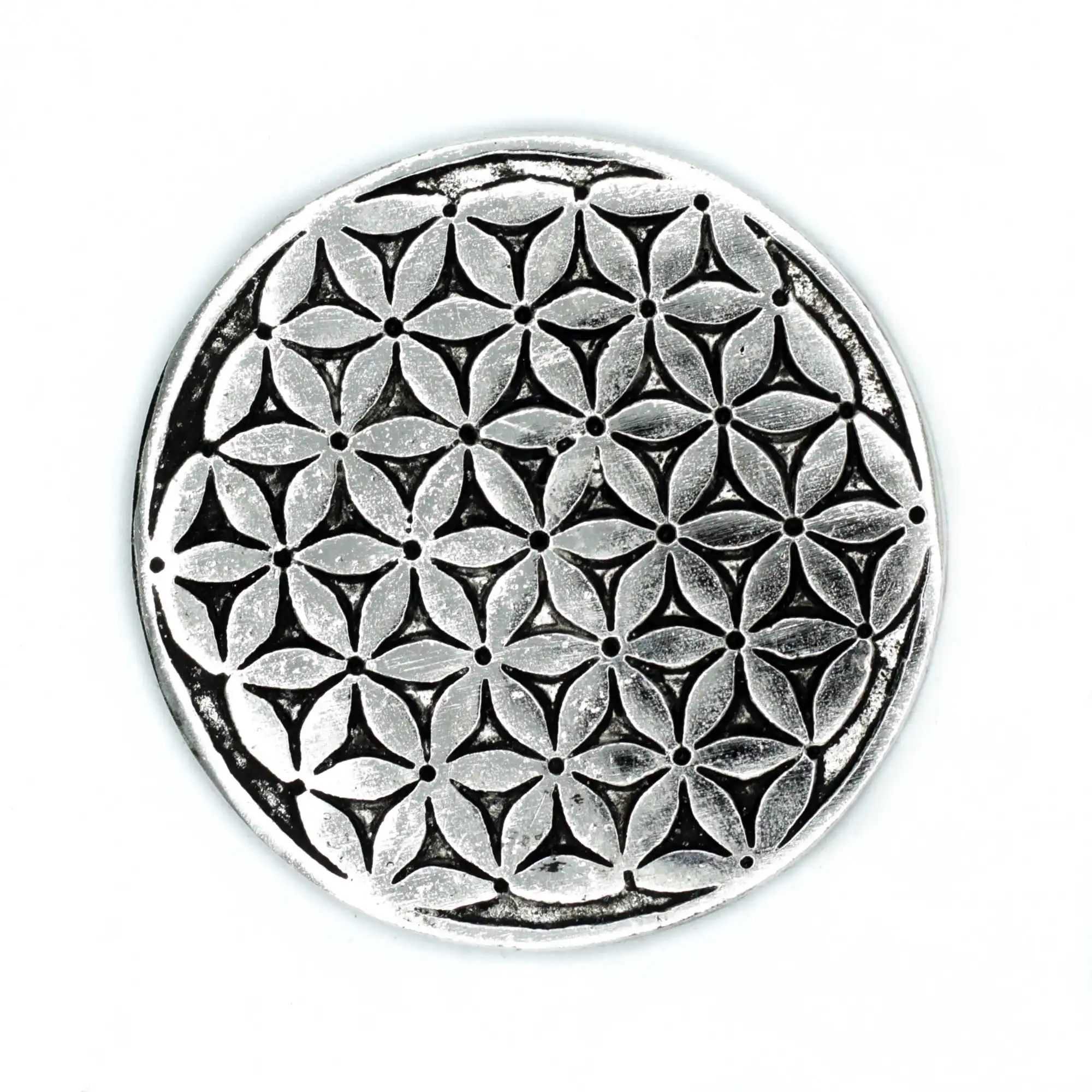 Polished Aluminium Flower of Life Incense Holder 11cm | www.artisangoods.co.uk 2 Polished Aluminium Flower of Life Incense Holder 11cm | www.artisangoods.co.uk 1